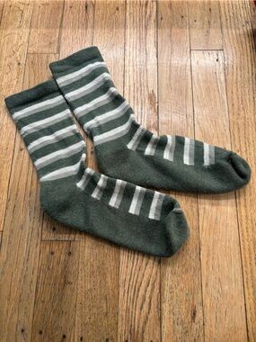 REI Olive Green Crew Socks with White Stripes